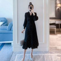 Pregnant women autumn clothing 2020 foreign style polo point fashion dress over the knee wear tide mother thin Korean version of pregnant women skirt tide tide
