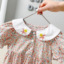 Girls dress 2021 summer new childrens foreign style floral princess dress baby summer short sleeve cotton skirt