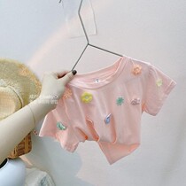 Girls summer clothes 2021 new childrens T-shirt short sleeve foreign-style female baby half-sleeve children Base shirt tide coat