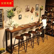 Solid wood bar table with wall narrow table tablesTable milk tea shopBar high feet tablesTable and chairs combined for commercial use
