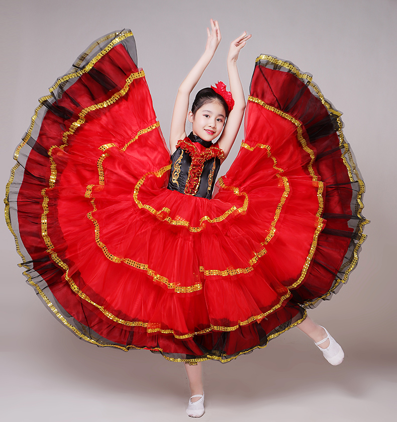子供用スペイン闘牛ダンススカート子供のパフォーマンスダンス衣装女の子オープニングダンス衣装スカート