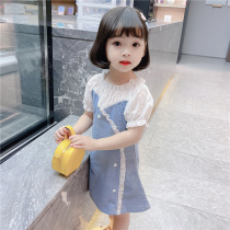  Girls denim dress Summer female baby net celebrity foreign style childrens clothes tide childrens summer princess skirt