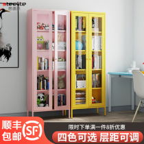 Nordic Iron Art Glass Door Bookcase Living-room Transparent Dust Resistant Multilayer Containing Cabinet Single Double Door Floor Steel Lockers