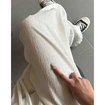 White Broadlegged Pants Woman 2022 New Spring Autumn High Waist Pituality Loose Straight Barrel Casual Press Crumple Tug Pants Summer