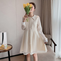 Senior pregnant women autumn dress fashion age reduction doll collar top long pregnant women loose big size dress summer