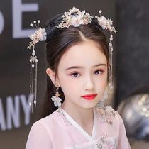 Chinese style childrens hair accessories 2021 New Hanfu photo accessories full set of girl headwear tassel hair hairpin silk flower ornaments