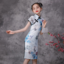 Girls cheongsam dress summer 2021 new foreign style Chinese style summer child performance dress short sleeve skirt