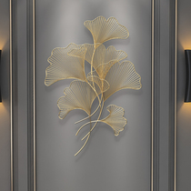 New Chinese metal wall hanging living room bedroom background wall pendant light luxury creative wrought iron wall decoration ginkgo biloba decorations