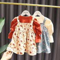 1-5 years old Baby Baby Baby two-piece set girl Autumn New 3 children retro skin-lined floral set