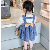 Female baby autumn 2021 new spring and autumn childrens foreign style Net red two-piece girl strap skirt two-piece tide
