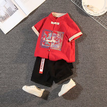 Boys Hanfu summer suit retro baby Tang suit summer ancient style men and children cotton linen ancient clothing thin hemp Chinese style