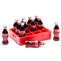 (Mini model) a basket of 12 Cola glass bottle models cute birthday holiday gifts House toys