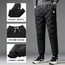 Playboy down cotton pants mens pants Korean version of the trend of autumn and winter thickened warm outdoor sports beam feet long cotton pants