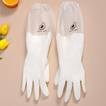 Washing dishes gloves female thickened waterproof and durable household kitchen housework winter plus velvet buns laundry rubber leather