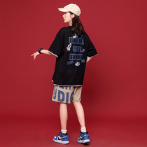 Net red fried street sports suit womens summer short-sleeved shorts Hip-hop large size fashion age-reducing leisure running suit ins