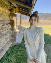 Design irregular high collar knitted bottoming shirt women's spring 2022 new sweater slim fit long sleeve jacket