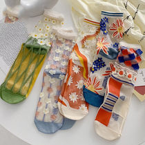 Socks summer thin female card stockings Female ultra-thin crystal silk jacquard Korean version ins trend tube socks glass wire
