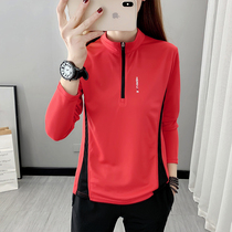 Quick-drying clothes womens long sleeves spring running outdoor sports tops collar mountaineering T-shirts sweat-absorbing loose quick-drying T-shirts