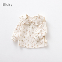 Elfairy baby doll collar shirt girl floral shirt female baby base shirt spring and autumn coat childrens clothing