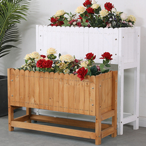 Anticorrosive wood flower box Outdoor wooden courtyard large flower pot Balcony long solid wood flower trough outdoor rectangular planting box