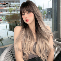 Qiansi wig female long curly hair black Brown Gradient White European and American natural big wave long hair full head curly hair