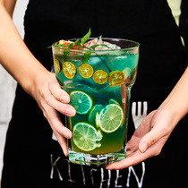 ins wind Nordic net Red hexagonal cup 800ml oversized glass water glass Mojito glass Fujia white beer glass