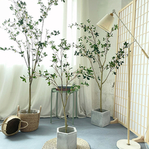 Nordic simulation plant Camellia bonsai landing large fake green plant landscaping interior decoration living room potted ornaments