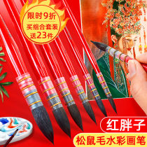 Malang red fat squirrel hair watercolor stroke brush Black swan row pen brush art student painting set nylon