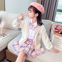 Girls jk uniform sweater three-piece autumn long sleeve college style skirt set genuine Primary School autumn dress genuine