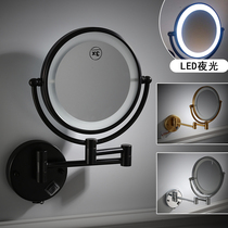 LED non-perforated bathroom beauty mirror with light double-sided folding vanity mirror telescopic mirror charging magnifying glass wall hanging