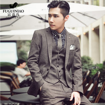  Rich bird groom suit suit mens slim Korean version of large size business formal British plaid suit three-piece suit