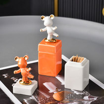 New light luxury toothpick barrel little bear toothpick box creative personality home cute ins restaurant toothpick storage jar