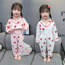 Girls Cotton Pajamas Spring and Autumn Little Girl High Waist Belly Strawberry Set Children Women Long Sleeve Home Clothes