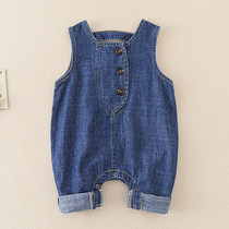 Baby sleeveless denim one-piece clothing spring autumn male and female baby spring loaded back with pants Korean version to climb for foreign air clothes