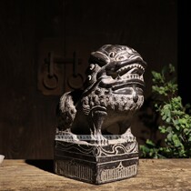 Yuanlai bluestone carving Zhongtang Guanzhong Fuping stone lion imitation old town house to ward off evil spirits ornaments New Chinese text play collection