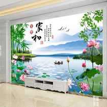 Chinese bamboo Lotus integrated wallboard landscape landscape painting wallboard living room TV background wall bamboo wood fiberboard