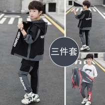 Boys spring clothing suit 2022 new big child plus suede handsome gas clothes Three sets childrens spring boy child mount wave