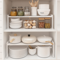 Retractable kitchen cabinet sub-layer rack countertop storage rack cabinet partition pot seasoning dish rack