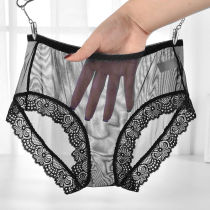 3 full transparent underwear women ultra-thin no crotch T mesh sexy lace waist size no trace breifs