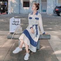French design warm soft wind color color color dress female spring and autumn 2021 New temperament thin waist shirt long skirt