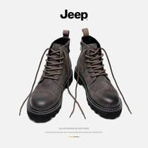 jeep jeep Martin boots mens spring and autumn style English retro high-top leather shoes mens medium-top leather boots