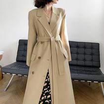 Khaki windbreaker women long style English 2021 new spring and autumn high-end French temperament suit coat coat