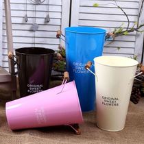Florist tin flower bucket Flower bucket Household wake up flower bucket Living room decoration dry flower bucket Large iron vase hug bucket