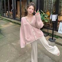 2021 New spring and autumn blouses retro day department Lazy Breeze Pink Sweater Women Autumn Winter Clothing Knitted Cardiovert Coat