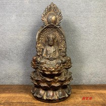 Pure copper three-sided Buddha ornaments copper Western Three Saints sitting lotus three treasures Buddha statue living room Temple Buddhist niche offering