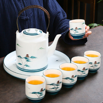 Hand-painted lifting beam pot tea set ceramic household large capacity tea divider 1 2L Bridge pot pot tea cup set
