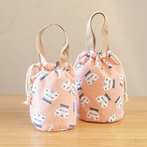 Japanese drawstring round insulated bucket lunch box bag with rice bag stew pot Cup bag Hand bag bag