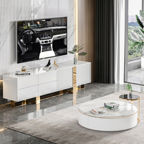 Modern light luxury TV cabinet high-end small apartment Champagne fashion marble floor cabinet tea table combination advanced sense