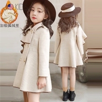 American girl woolen coat 2021 autumn and winter clothing new Korean version of the child long thick woolen coat