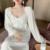 Very fairy nightdress female autumn sexy pure desire court with chest pad pajamas sweet princess style knitted long sleeve home clothes